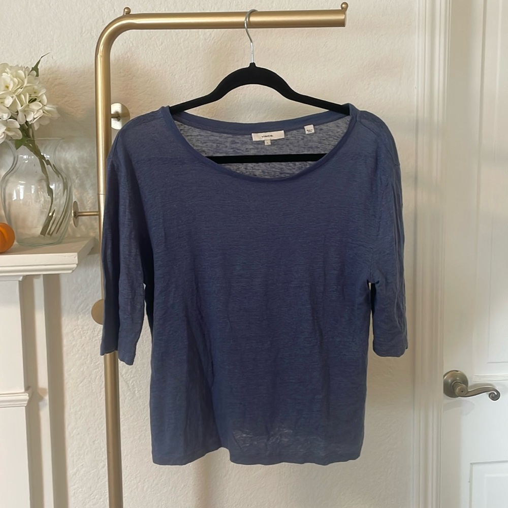 Vince Flowy Blue Elbow Length Tee Size L